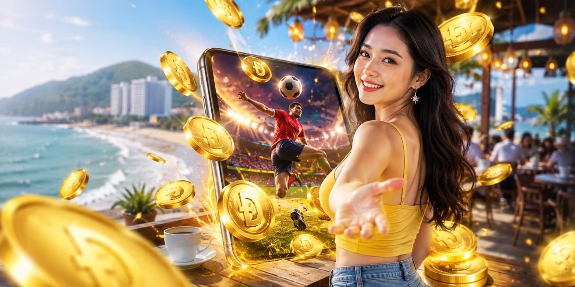 Người dùng Vũng Tàu xem cược thể thao trên điện thoại cạnh ly cà phê